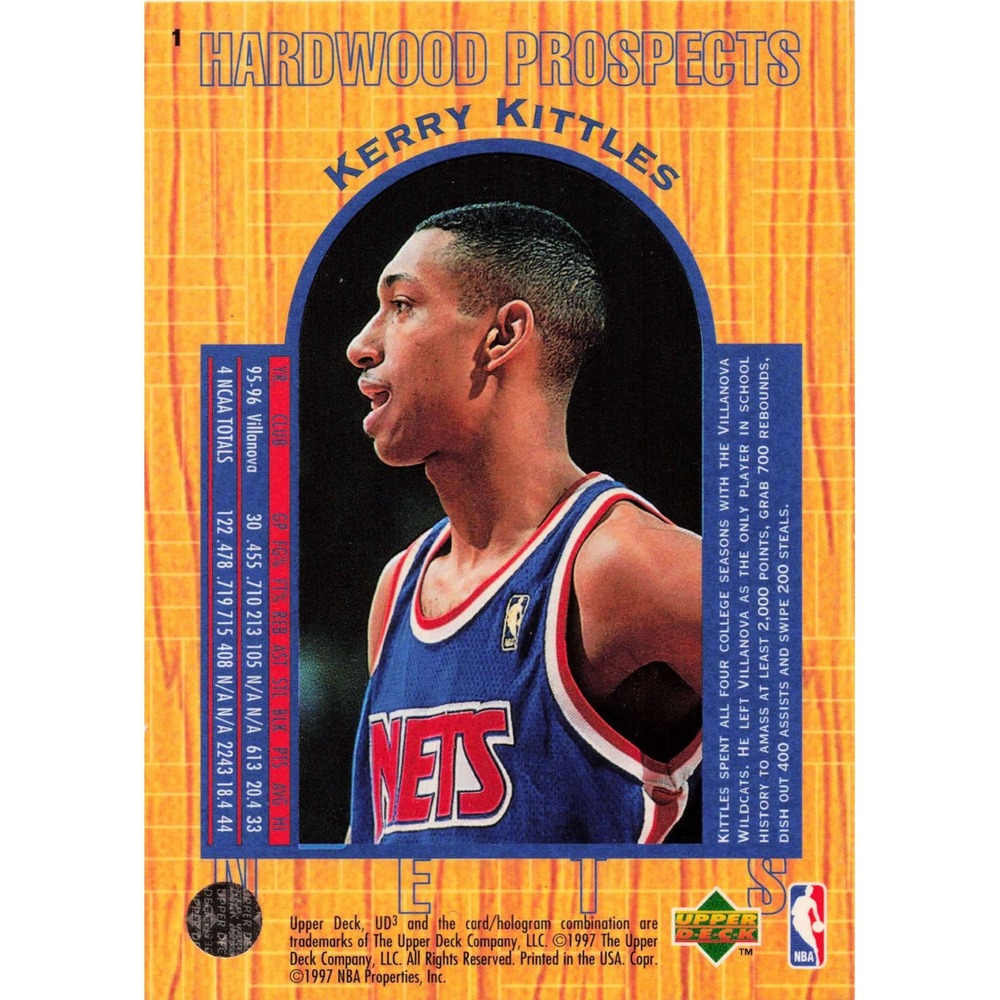 1997 Upper Deck UD3 Hardwood Prospects Kerry Kittles 1 New Jersey Nets Villanova